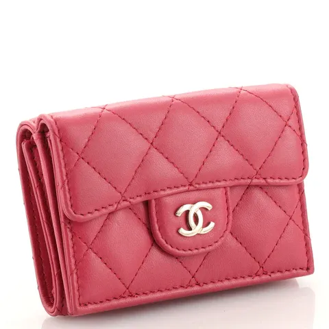 CC Classic Trifold Flap Wallet Quilted Lambskin Small