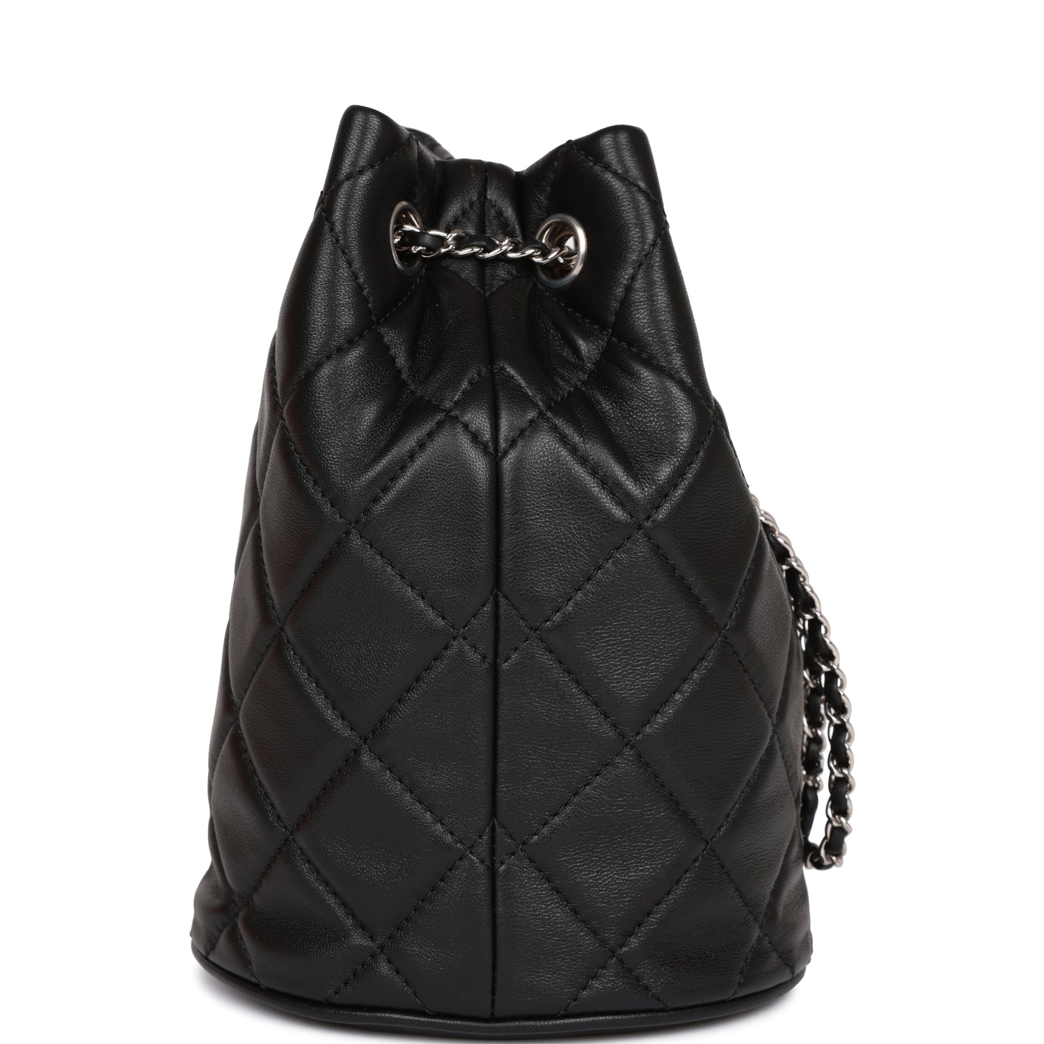 CC Mini Bucket Bag Black Lambskin Silver Hardware