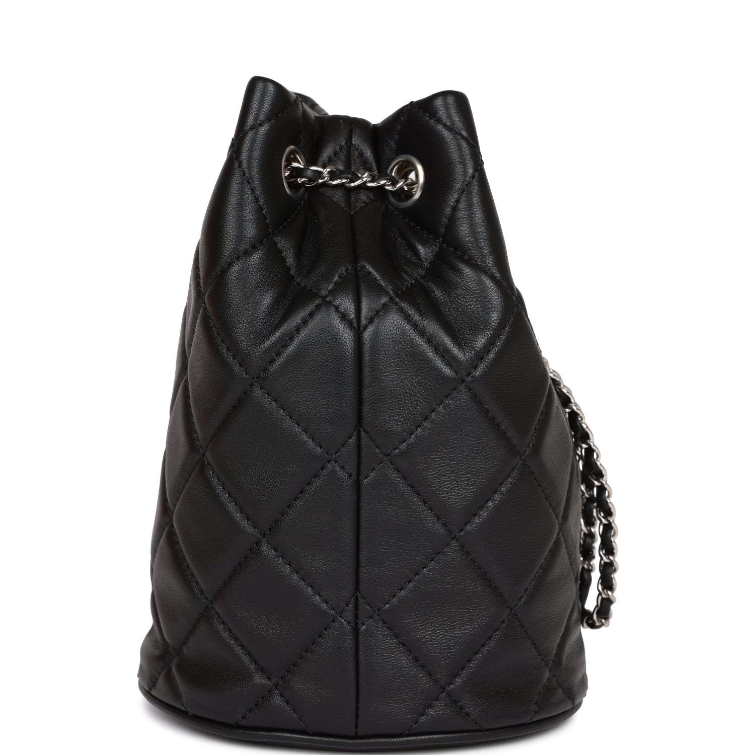 CC Mini Bucket Bag Black Lambskin Silver Hardware