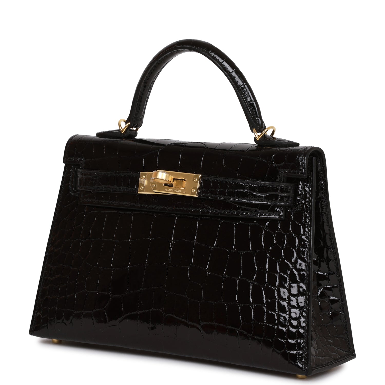 H Kelly Sellier 20 Black Shiny Alligator Gold Hardware