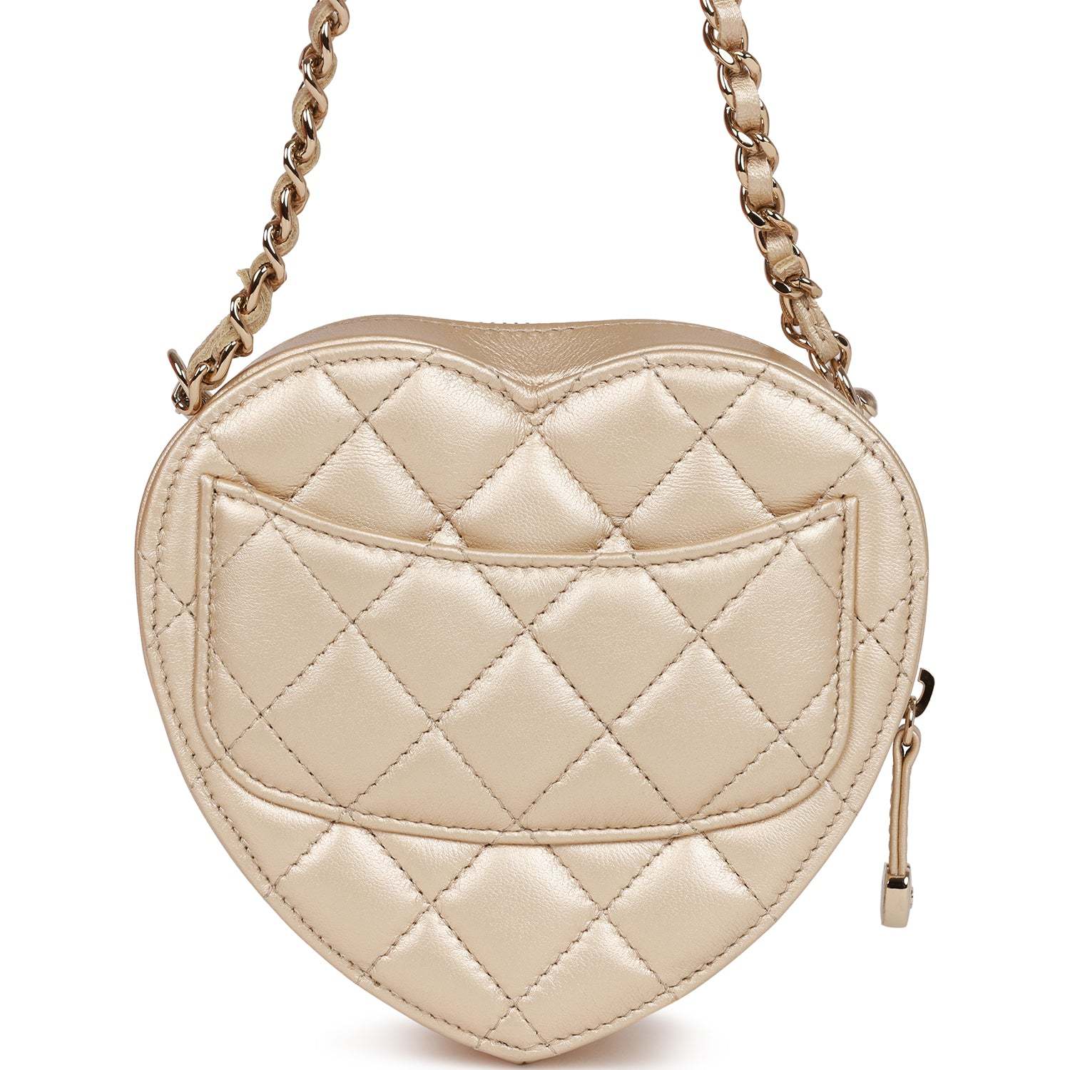 CC In Love Heart Clutch with Chain Gold Lambskin Light Gold