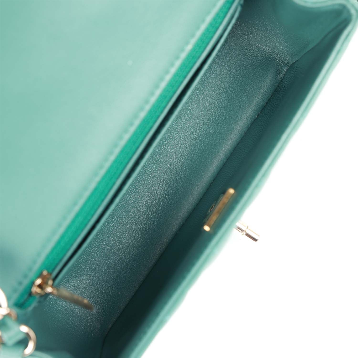 CC Mini Rectangular Flap Bag Green Lambskin Light Gold Hardware