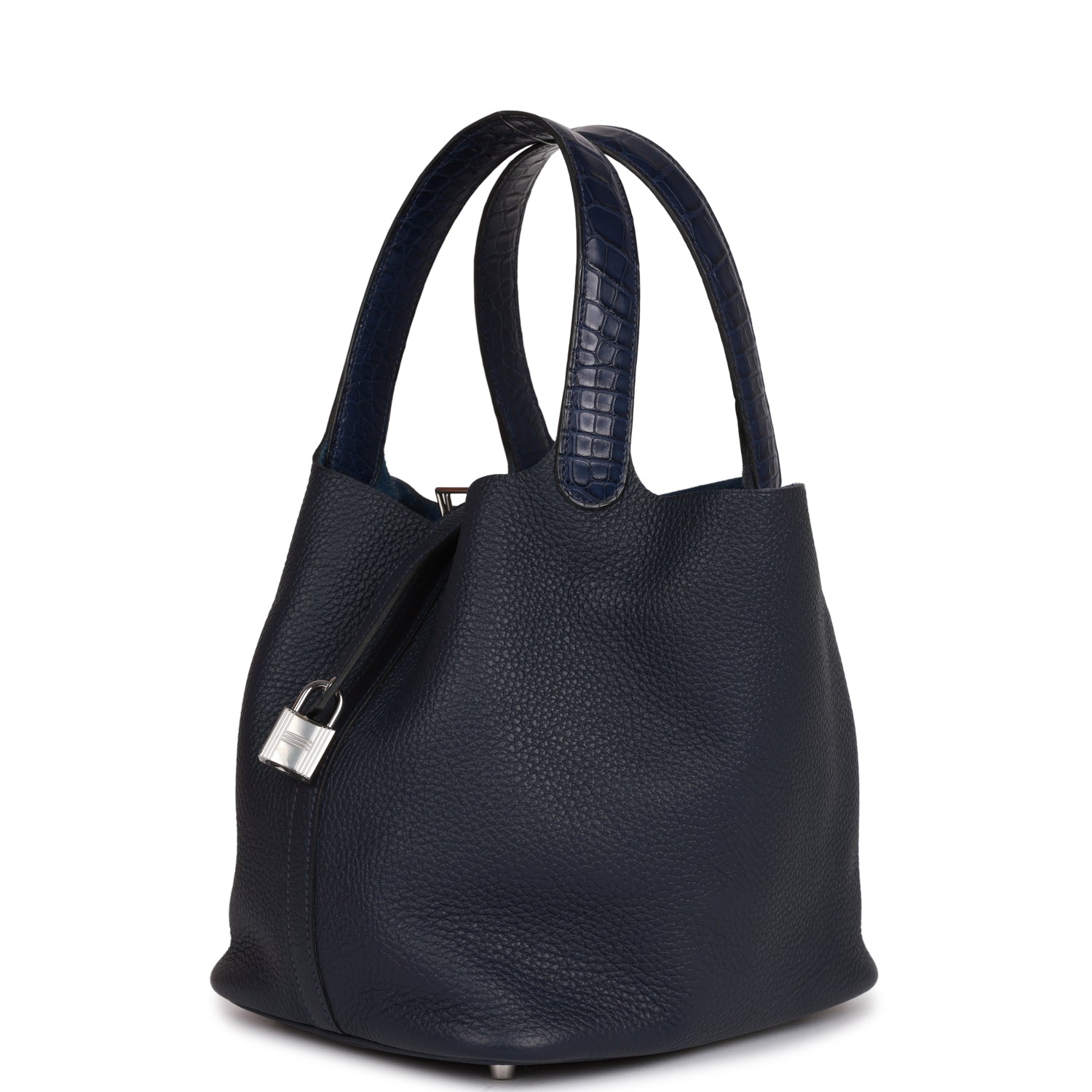 H Picotin Lock 18 Bleu Nuit Clemence and Matte Alligator Touch Palladium Hardware