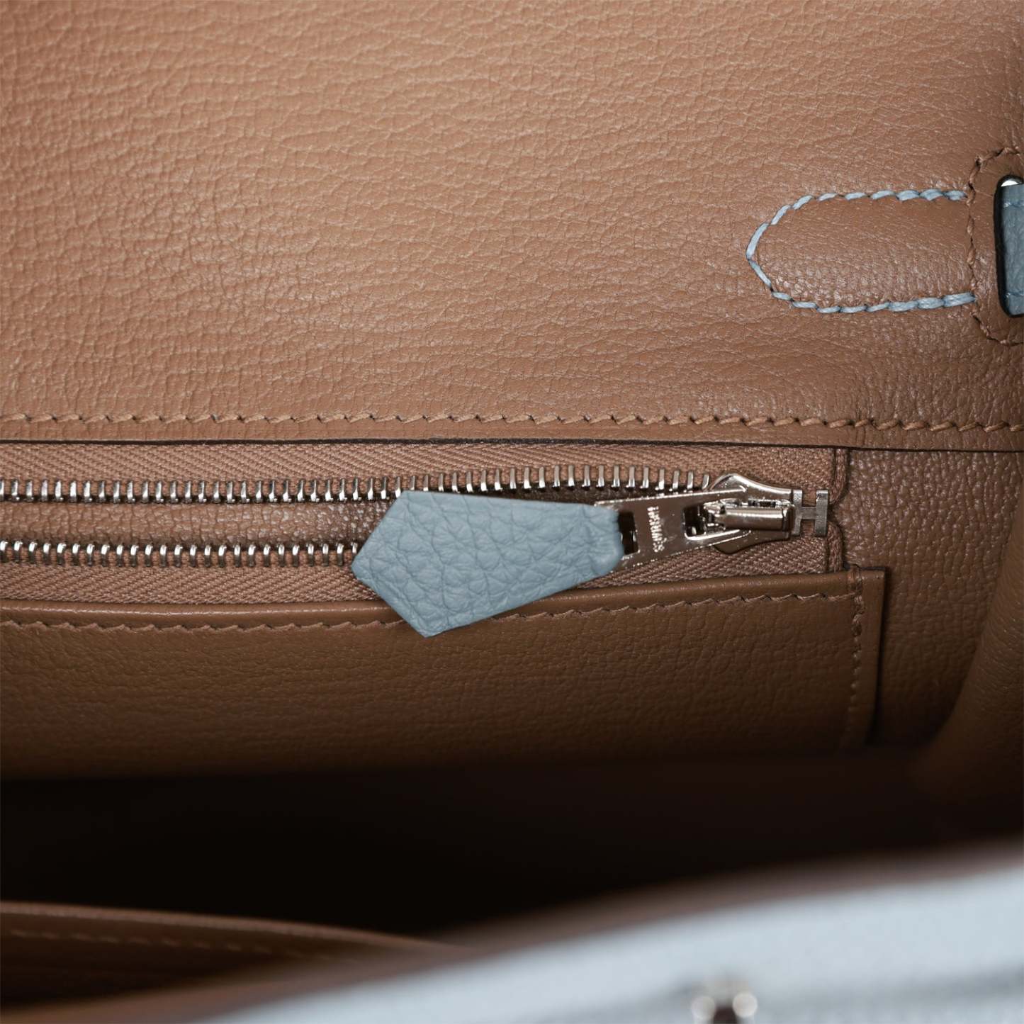 H Birkin 25 Bleu Lin Verso Togo Palladium Hardware