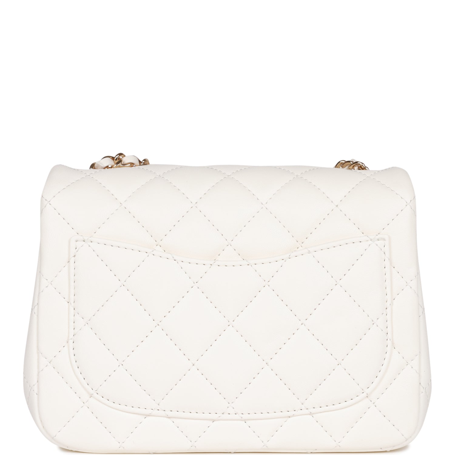 CC Pearl Crush Mini Square Flap Bag White Lambskin Light Gold Hardware