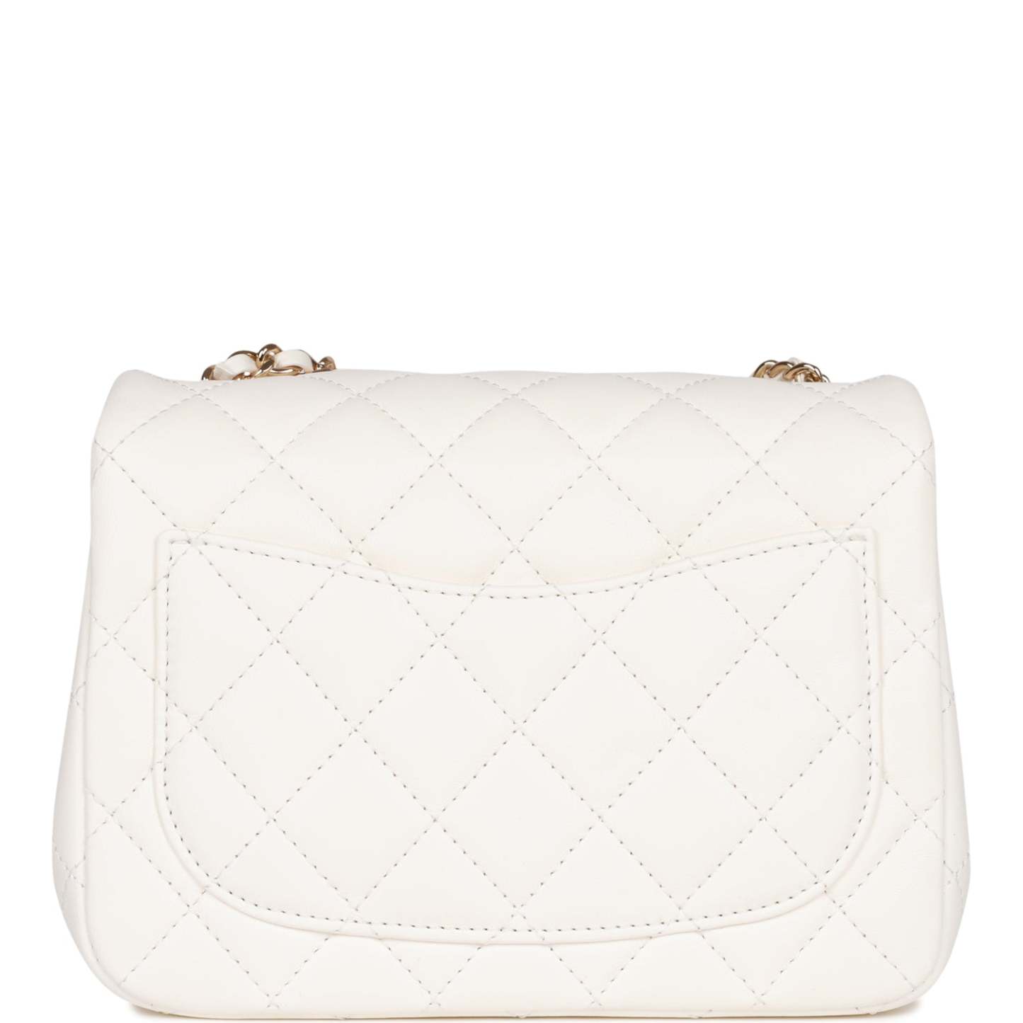 CC Pearl Crush Mini Square Flap Bag White Lambskin Light Gold Hardware