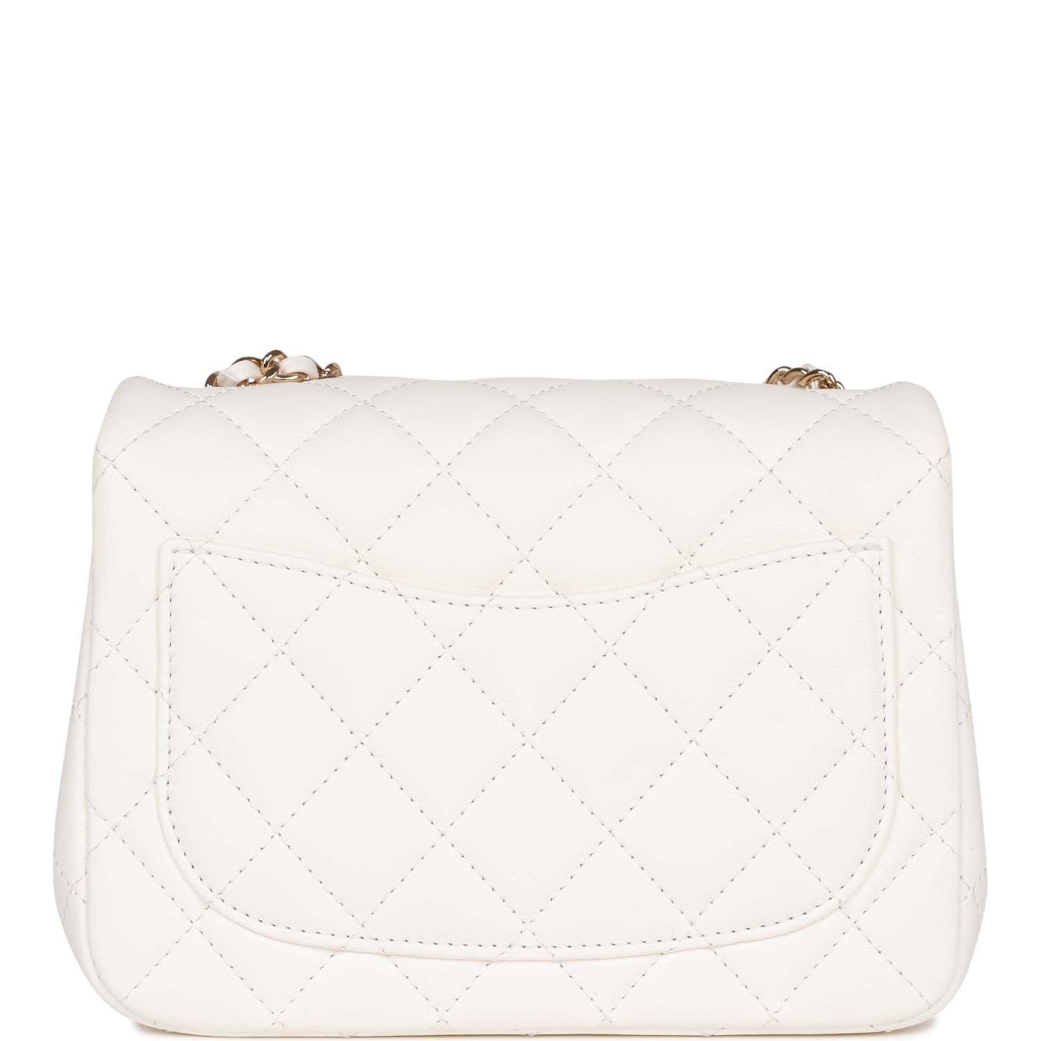 CC Pearl Crush Mini Square Flap Bag White Lambskin Light Gold Hardware