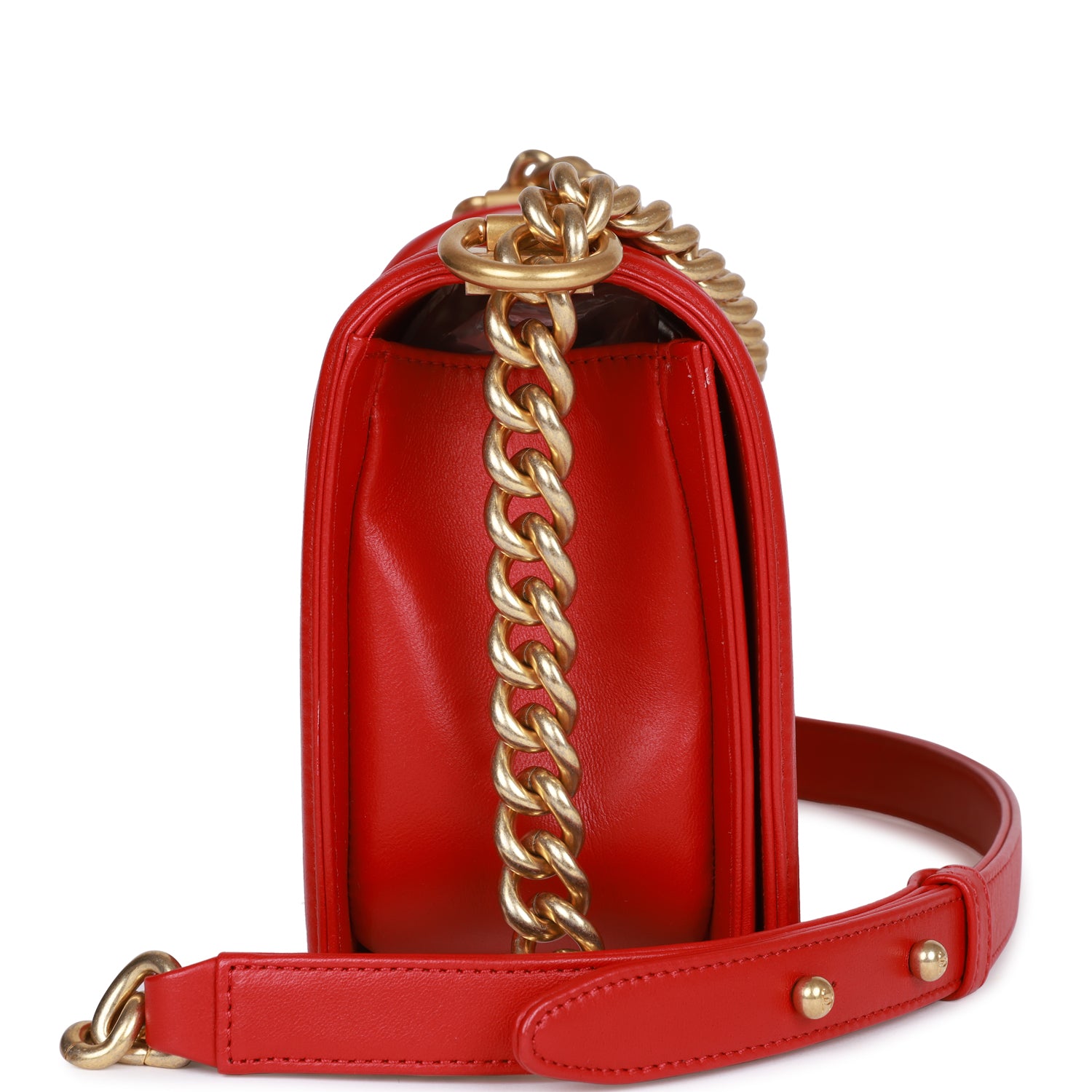 CC Medium Boy Bag Red Lambskin Antique Gold Hardware
