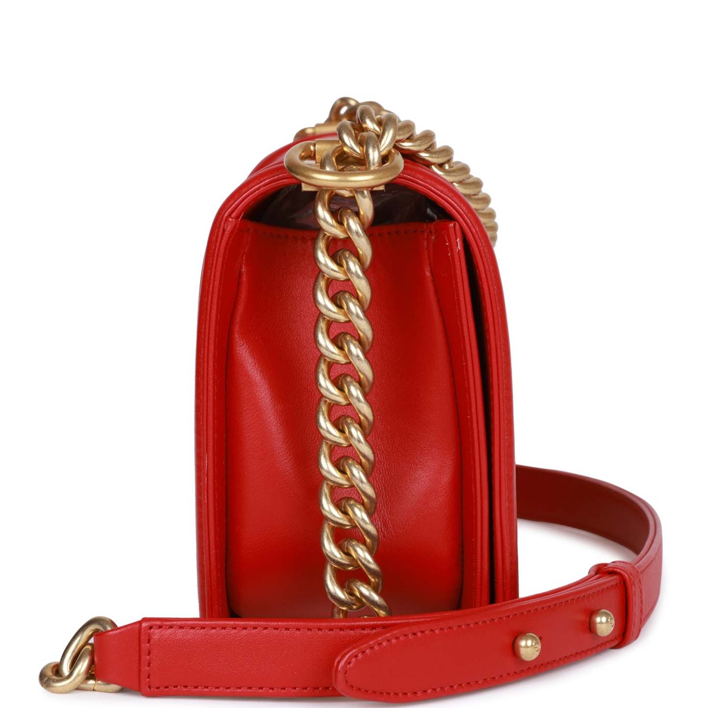 CC Medium Boy Bag Red Lambskin Antique Gold Hardware