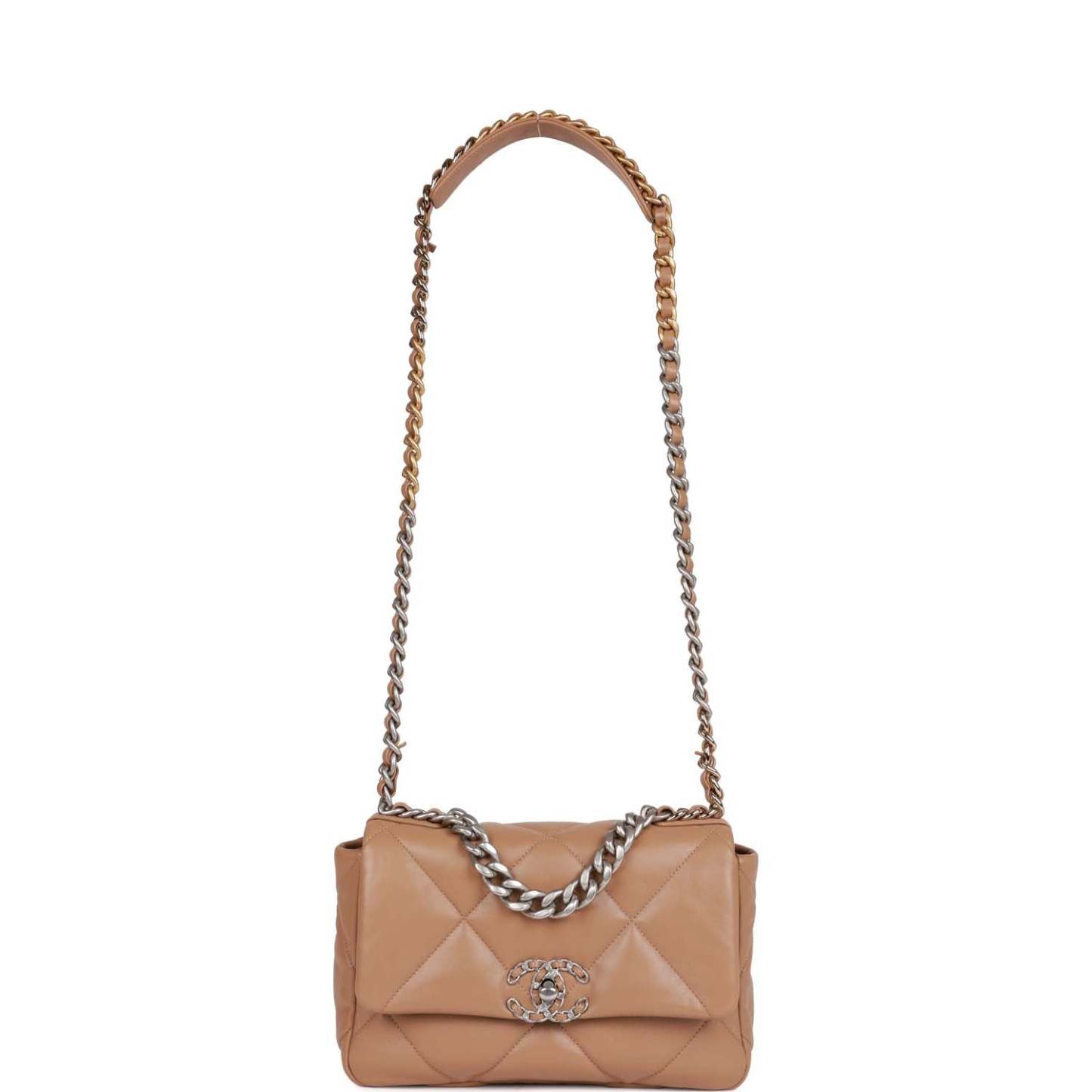 CC Medium 19 Flap Bag Beige Calfskin Mixed Hardware