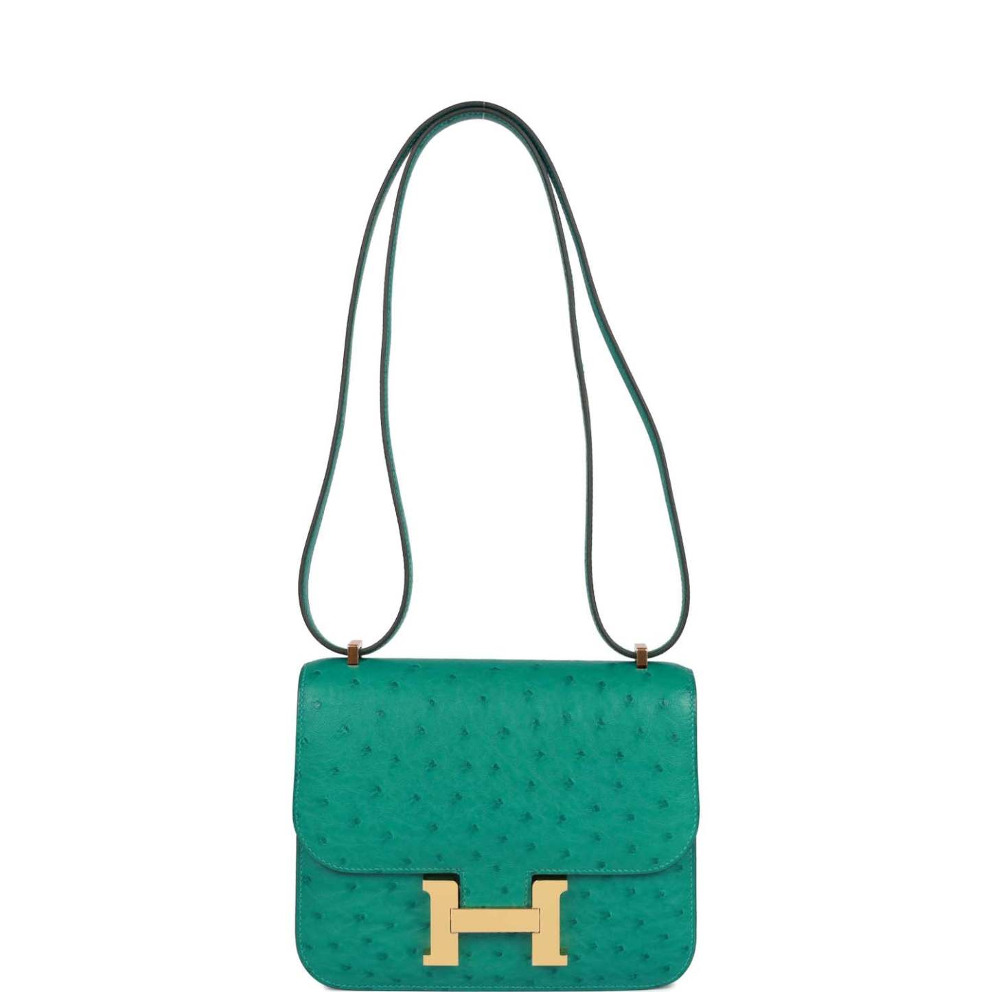 H Constance 18 Vert Verone Ostrich Gold Hardware