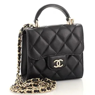 CC Square Classic Flap Top Handle Clutch with Chain Quilted Lambskin