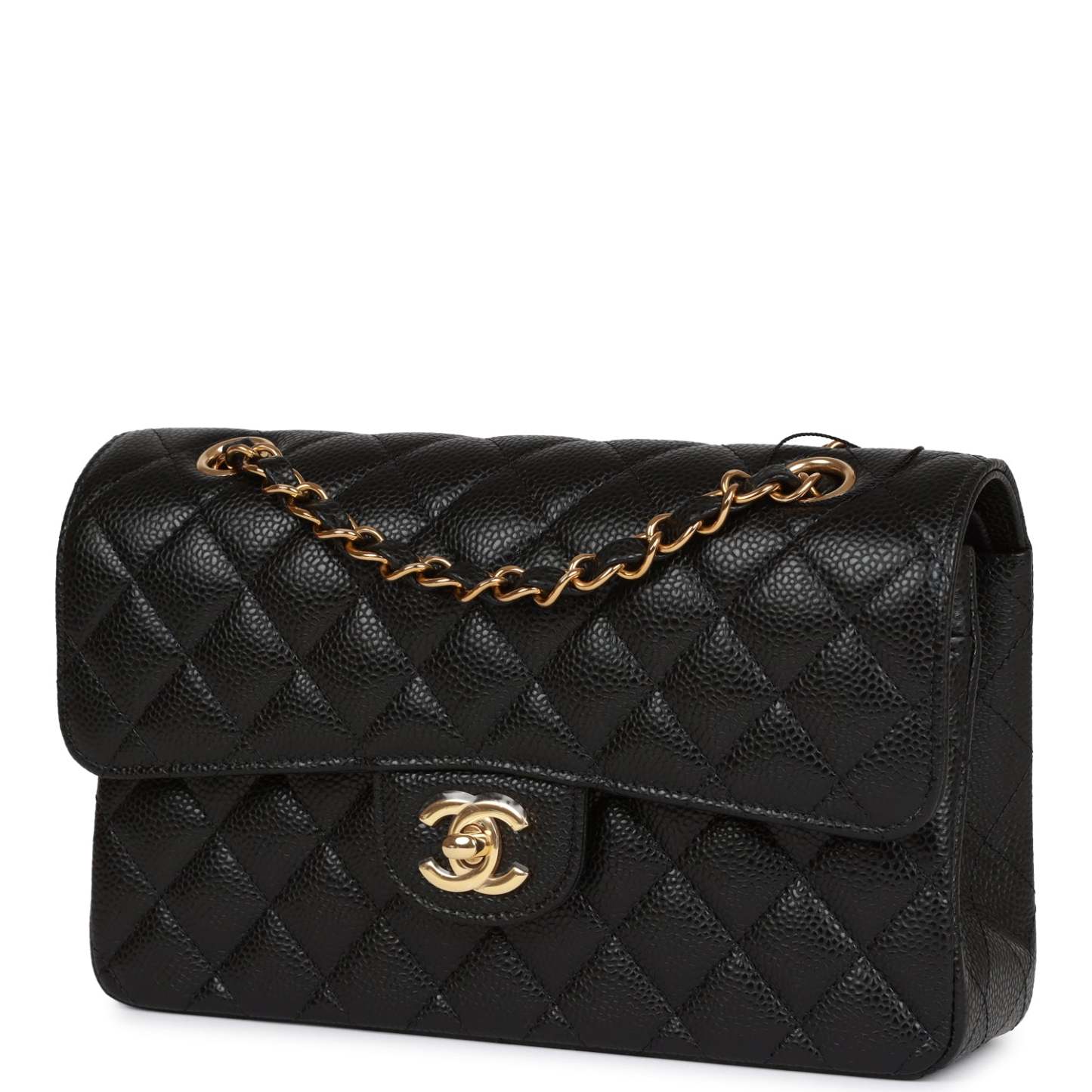 CC Small Classic Double Flap Black Caviar Gold Hardware