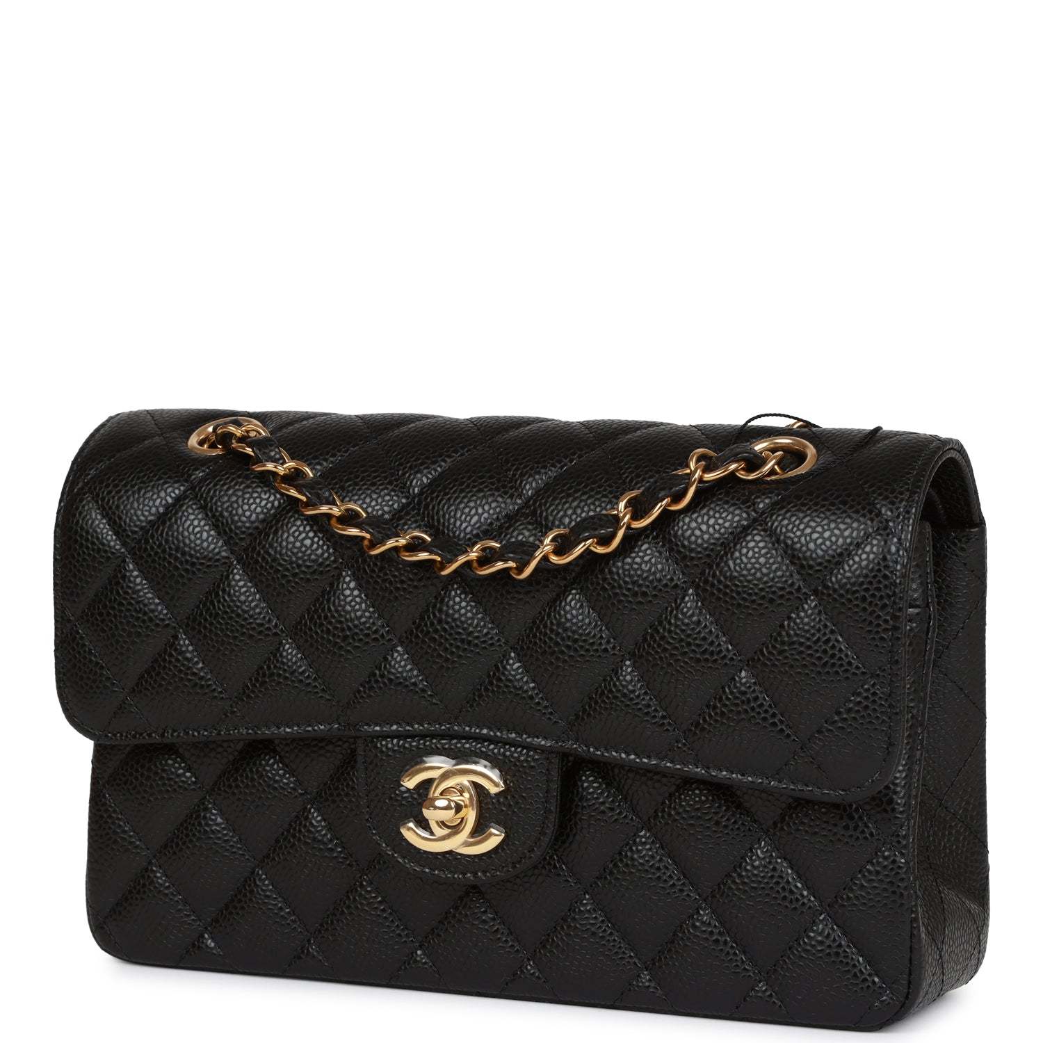 CC Small Classic Double Flap Black Caviar Gold Hardware