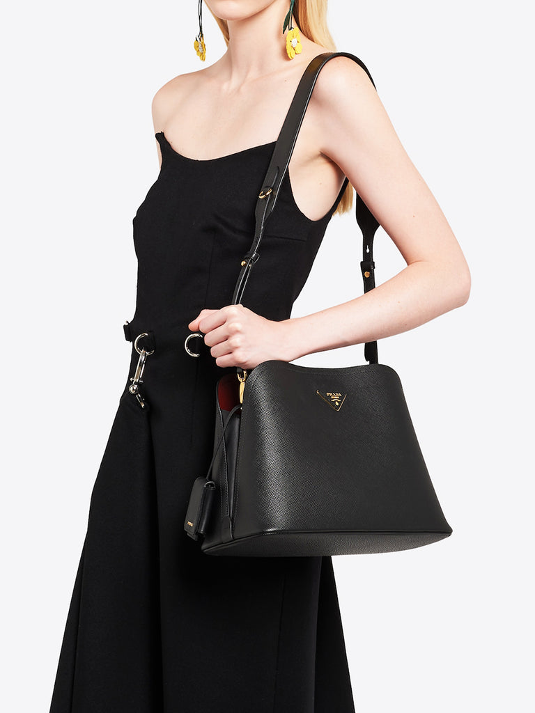 PP Saffiano Leather PP Matin??e Bag in Black