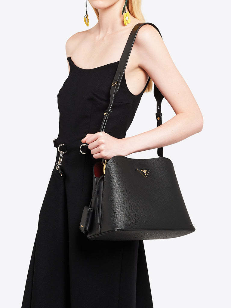 PP Saffiano Leather PP Matin??e Bag in Black