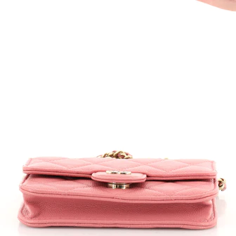 CC Classic Flap Card Holder on Chain Quilted Caviar Mini