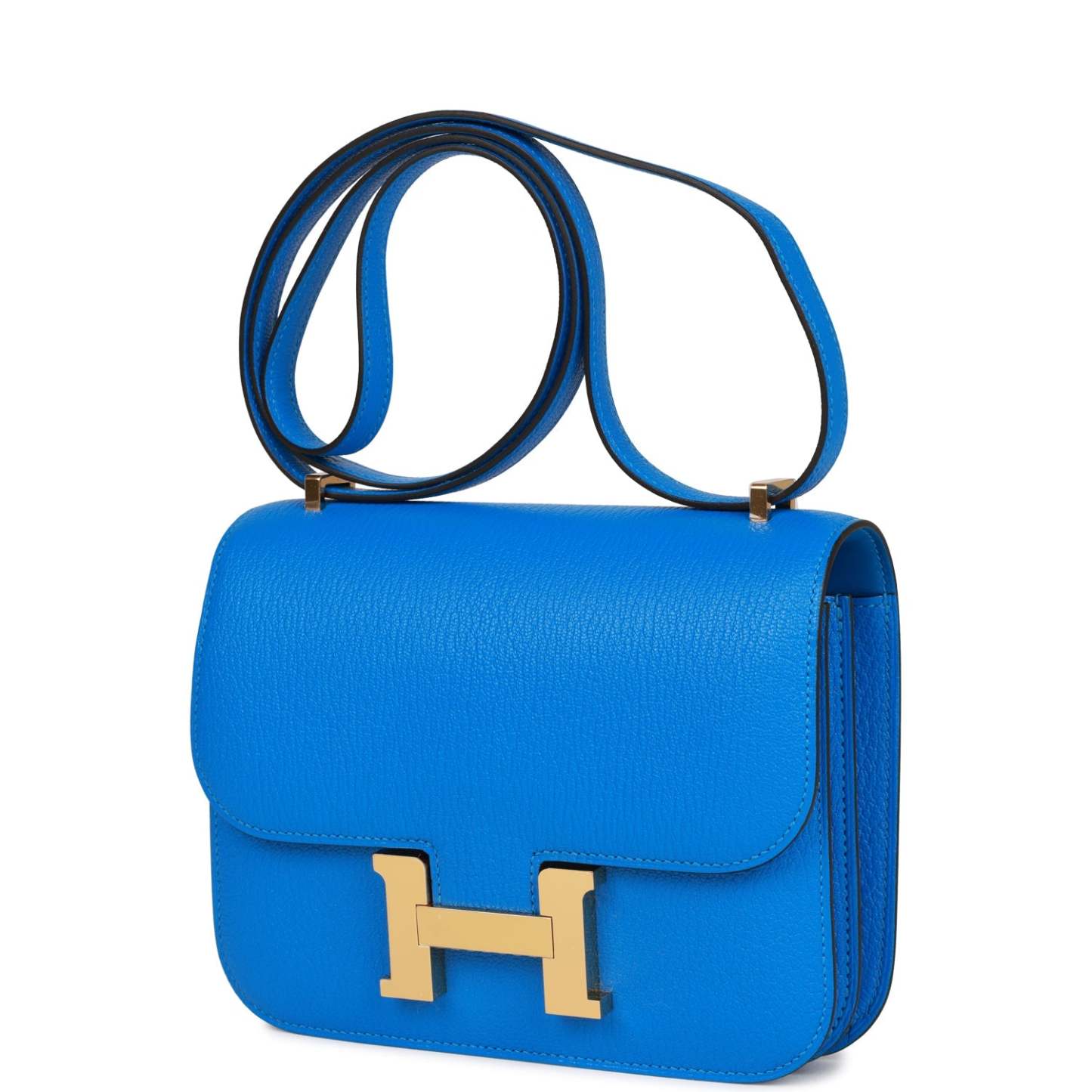 H Constance 18 Bleu Hydra Chevre Gold Hardware