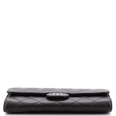 CC Gusset Classic Flap Wallet Quilted Caviar Long