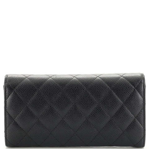 CC Gusset Classic Flap Wallet Quilted Caviar Long