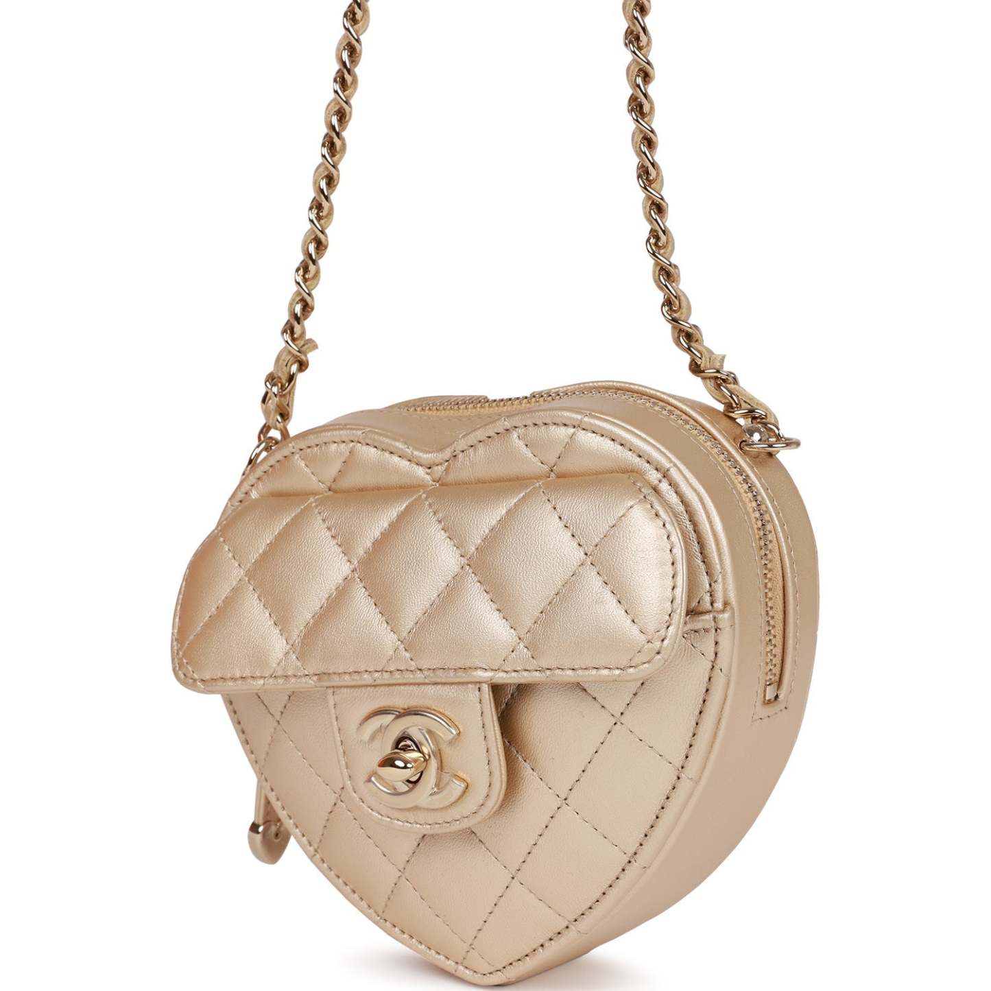 CC In Love Heart Clutch with Chain Gold Lambskin Light Gold