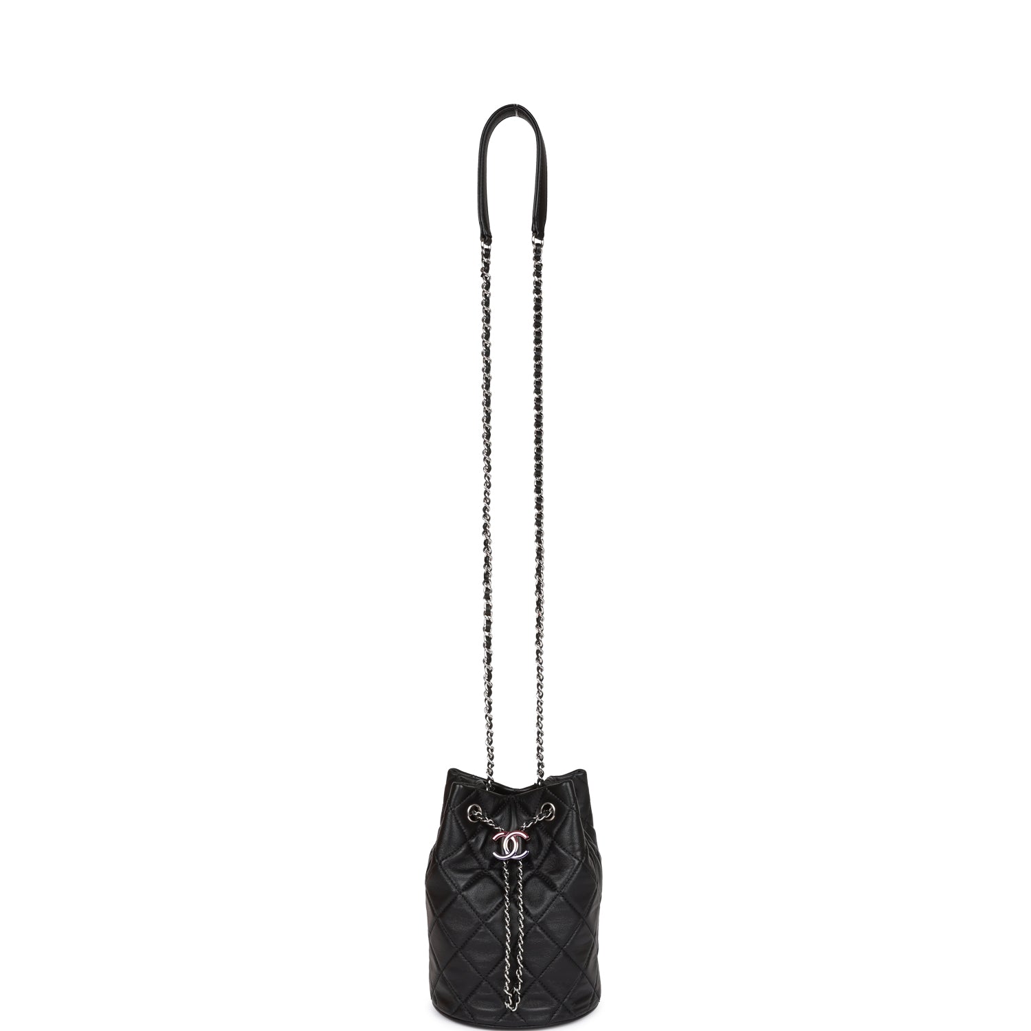 CC Mini Bucket Bag Black Lambskin Silver Hardware