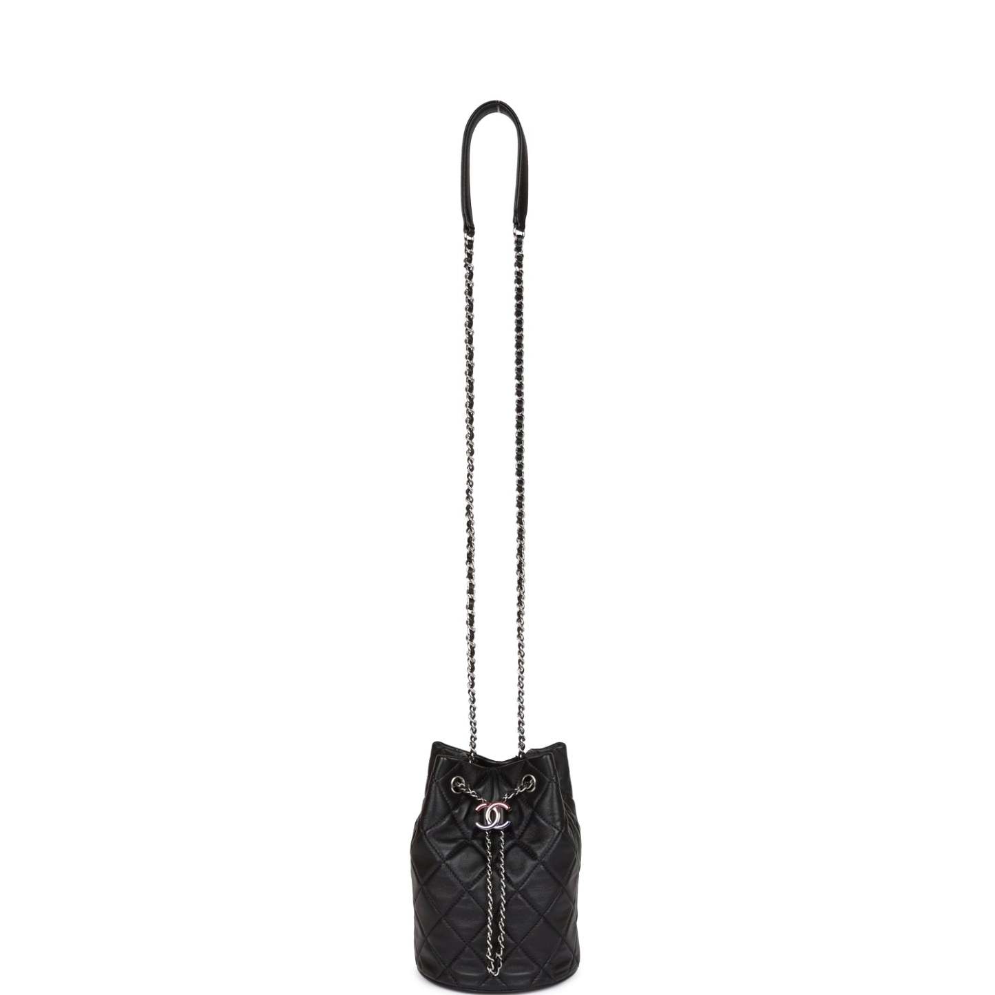 CC Mini Bucket Bag Black Lambskin Silver Hardware