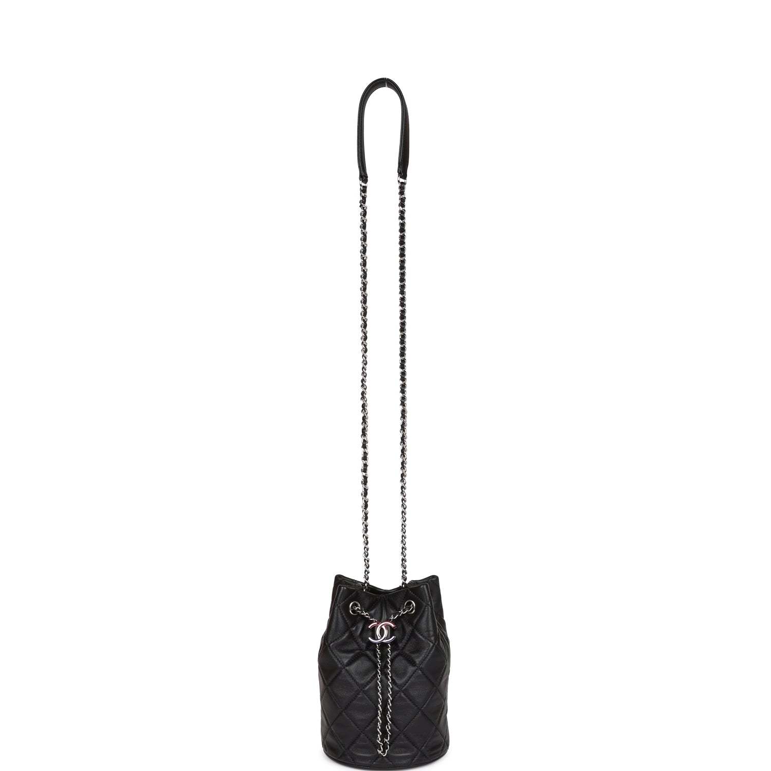 CC Mini Bucket Bag Black Lambskin Silver Hardware