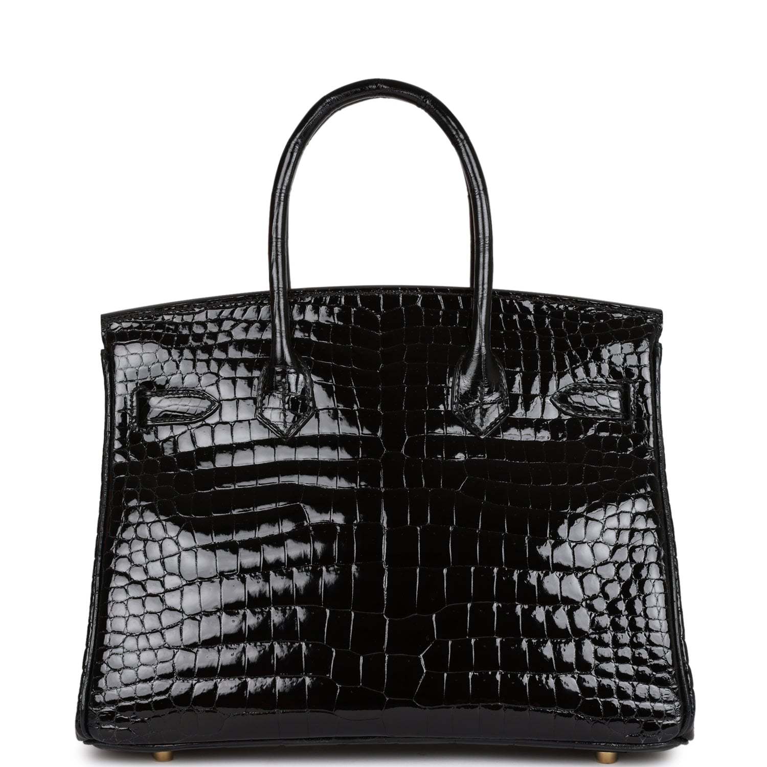 H Birkin 30 Black Shiny Niloticus Crocodile Gold Hardware