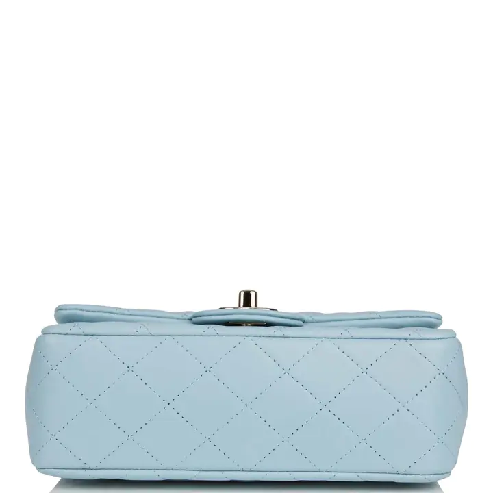 CC Mini Rectangular Flap with Top Handle Blue Lambskin Light Gold Hardware