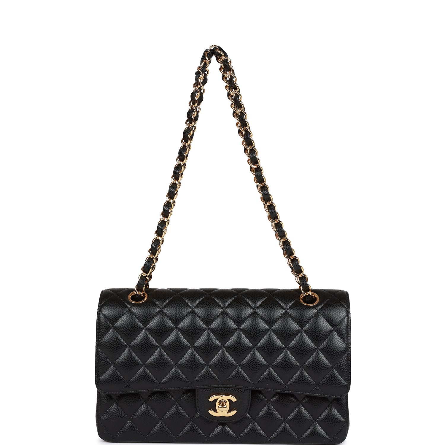 CC Medium Classic Double Flap Bag Black Caviar Gold Hardware