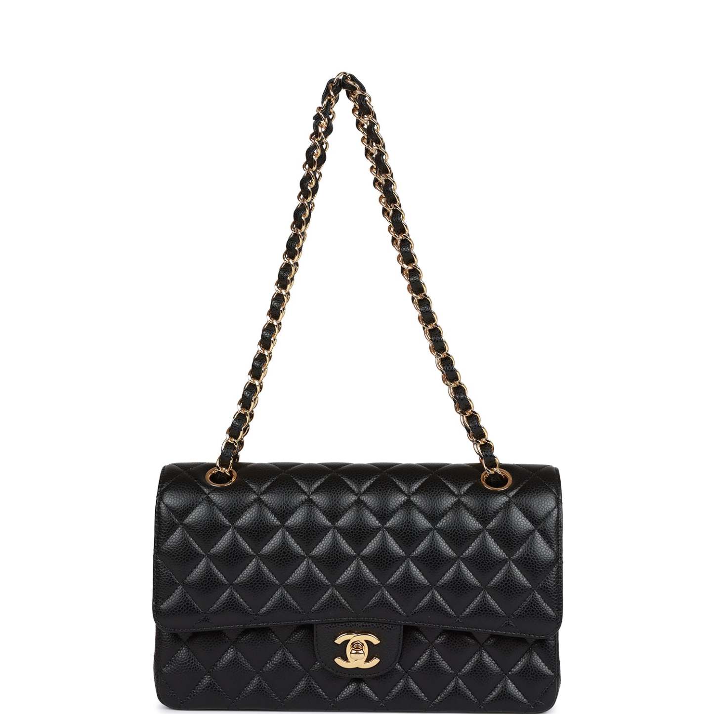 CC Medium Classic Double Flap Bag Black Caviar Gold Hardware