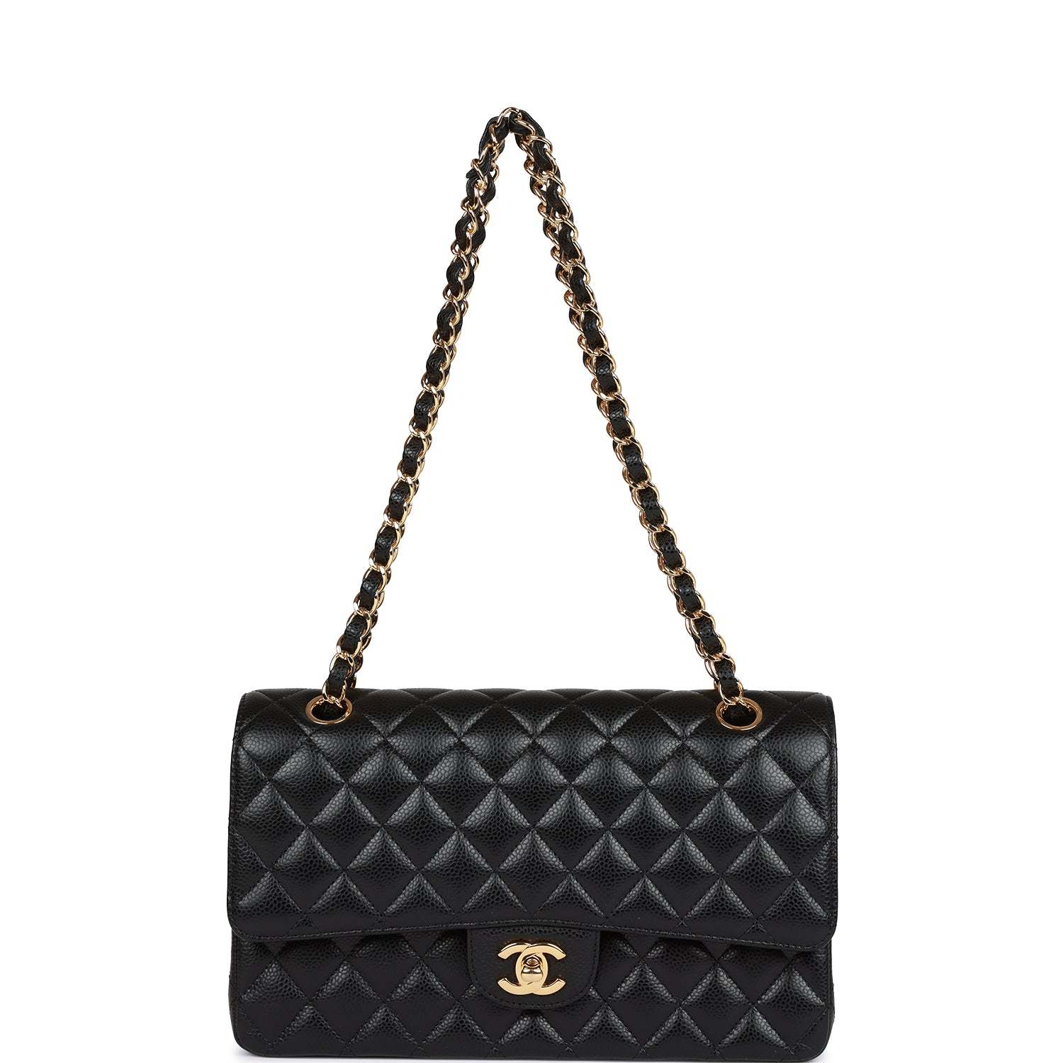 CC Medium Classic Double Flap Bag Black Caviar Gold Hardware