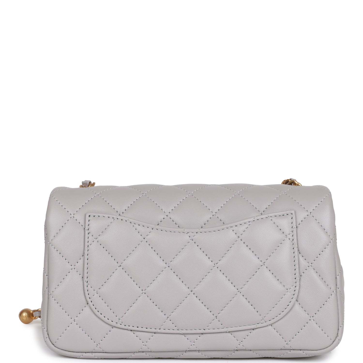 CC Pearl Crush Mini Rectangular Flap Bag Light Grey Lambskin Antique Gold Hardware