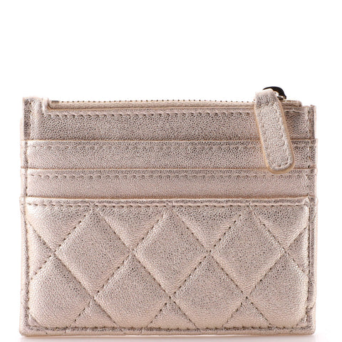 CC Zip Card Holder Quilted Iridescent Lambskin