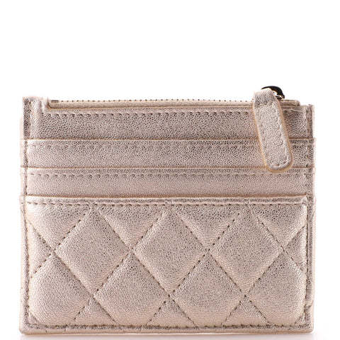 CC Zip Card Holder Quilted Iridescent Lambskin