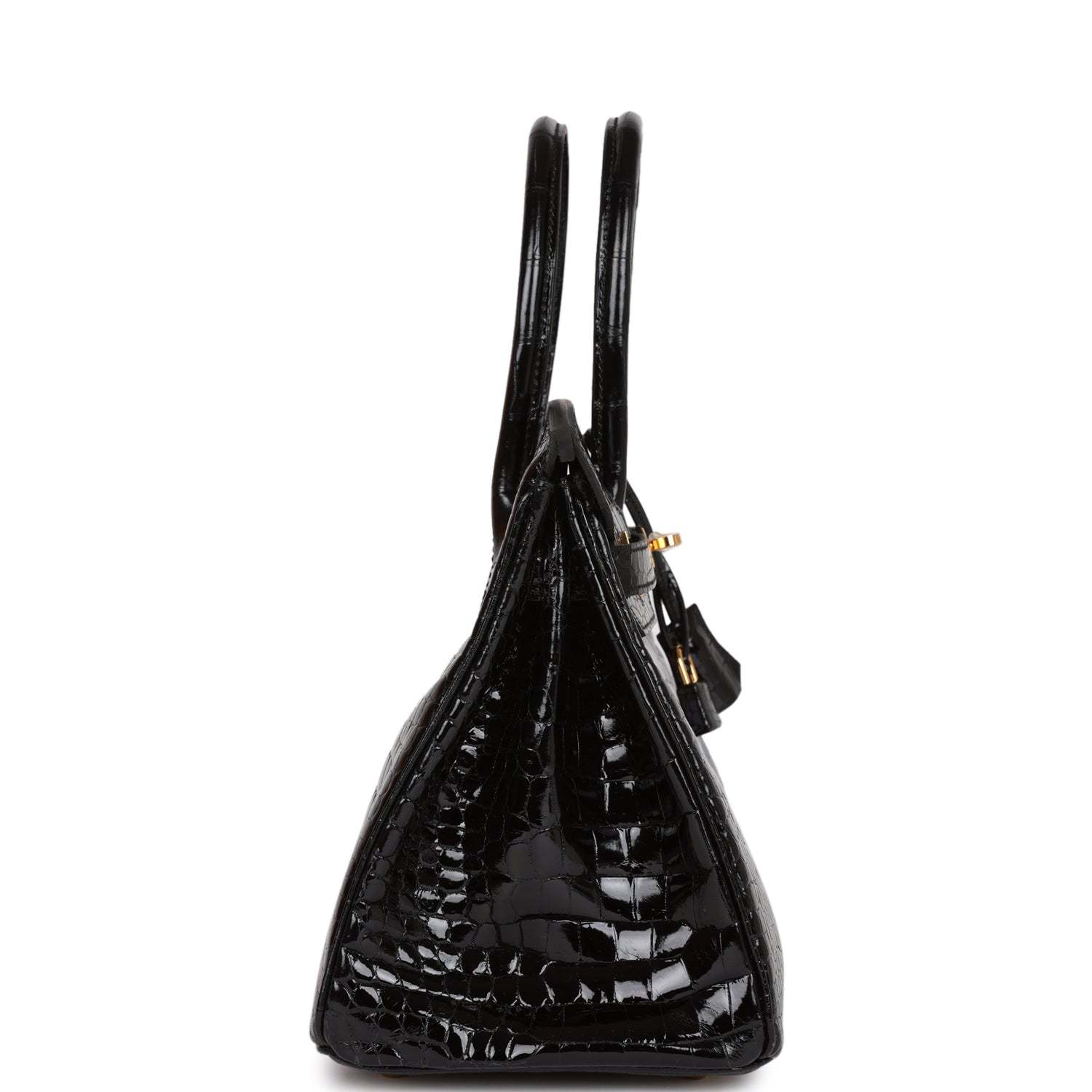 H Birkin 30 Black Shiny Niloticus Crocodile Gold Hardware