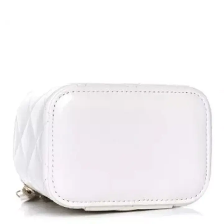 CC Calfskin Quilted Mini Perfect Fit Vanity Case With Chain White