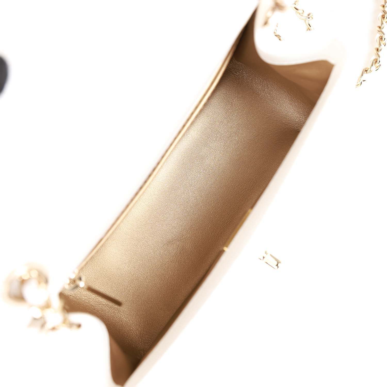 CC Pearl Crush Mini Square Flap Bag White Lambskin Light Gold Hardware