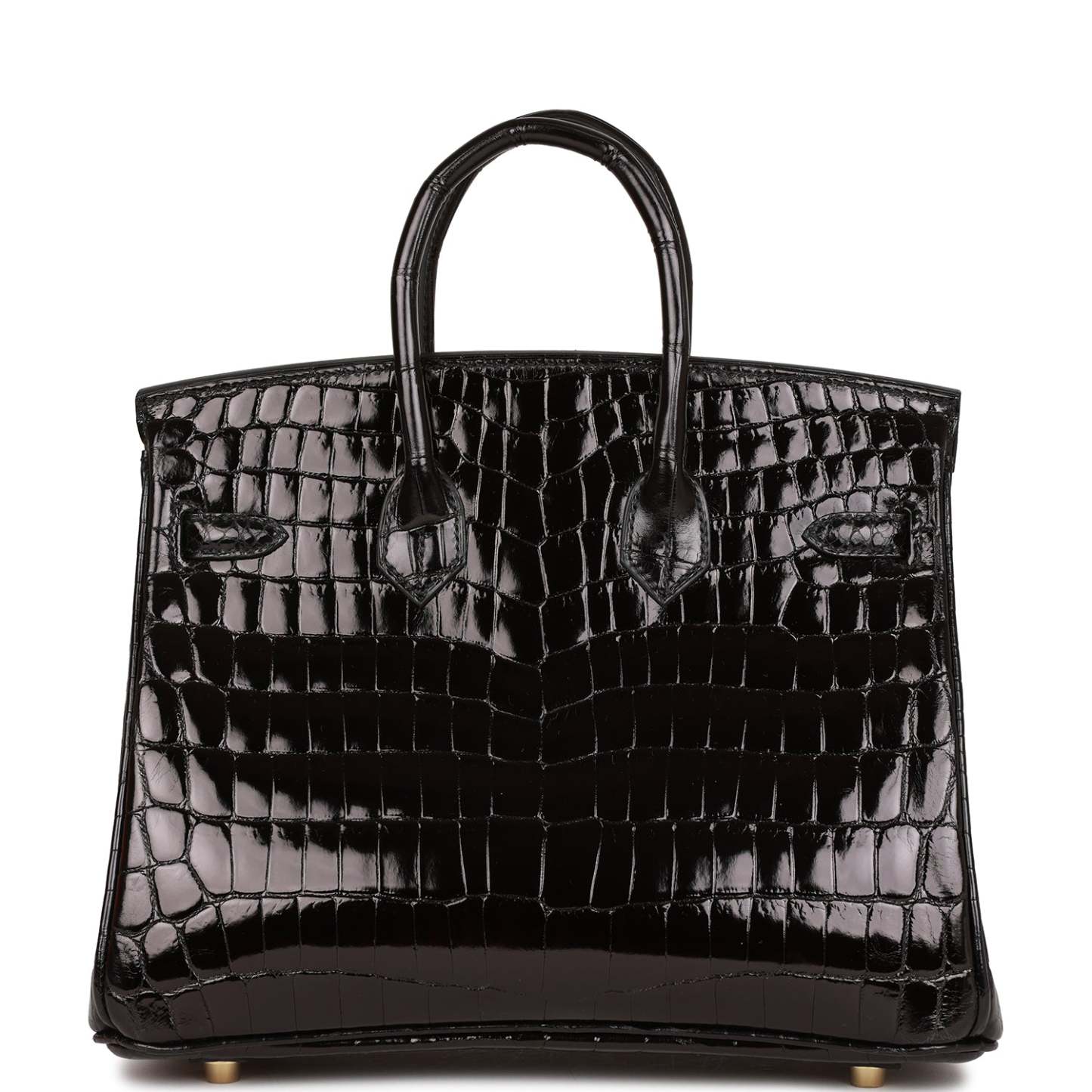 H Birkin 25 Black Shiny Niloticus Crocodile Gold Hardware