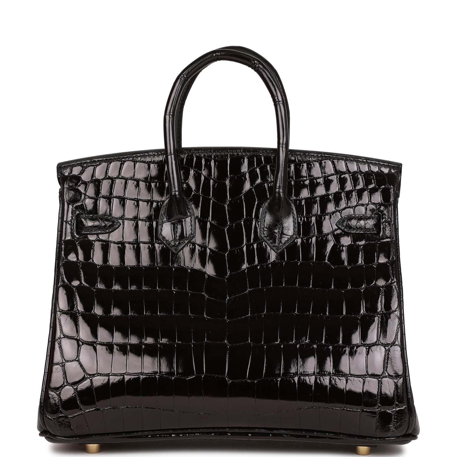 H Birkin 25 Black Shiny Niloticus Crocodile Gold Hardware