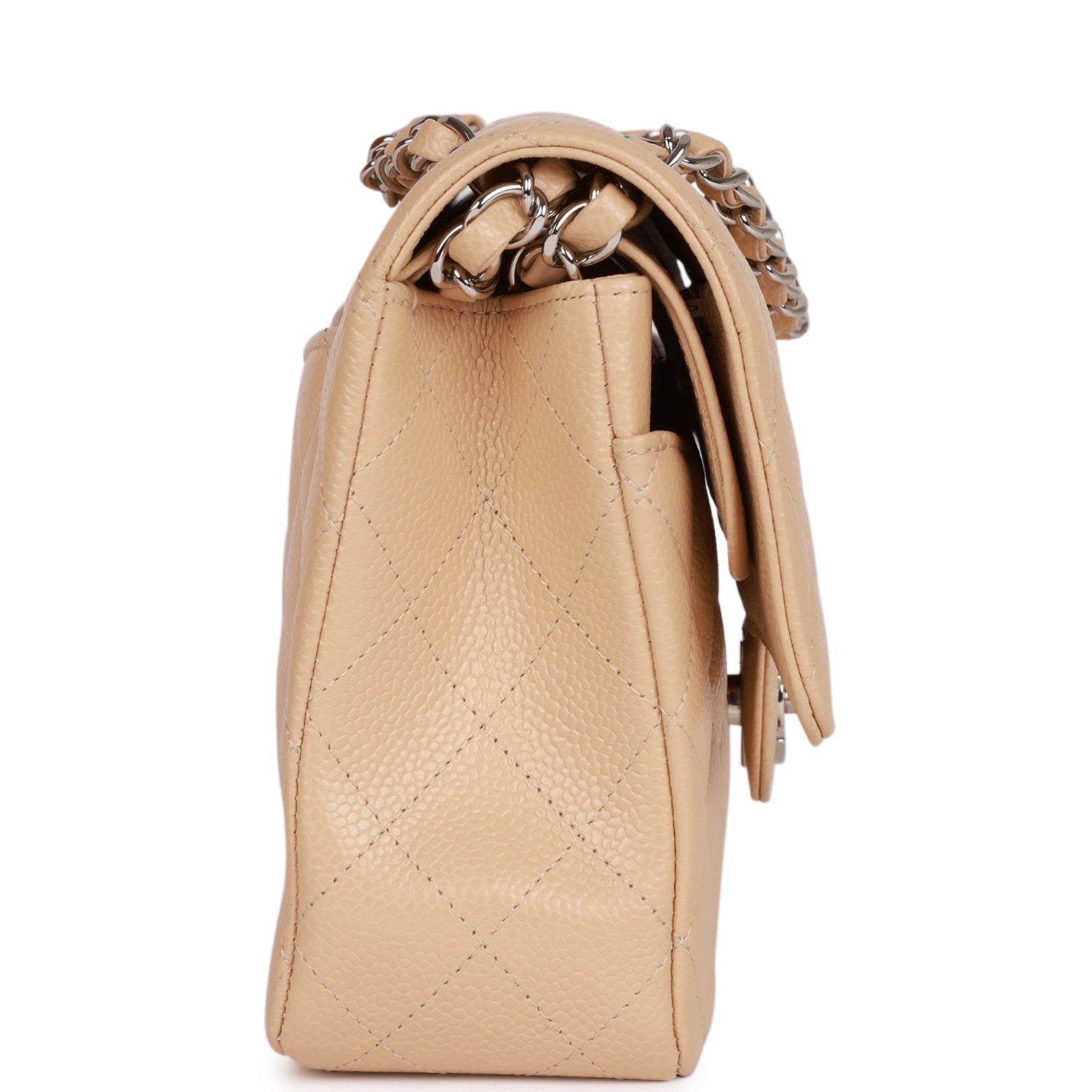 CC Medium Classic Double Flap Bag Beige Caviar Silver Hardware