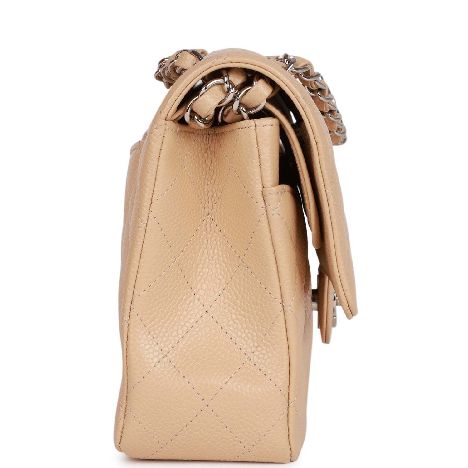 CC Medium Classic Double Flap Bag Beige Caviar Silver Hardware