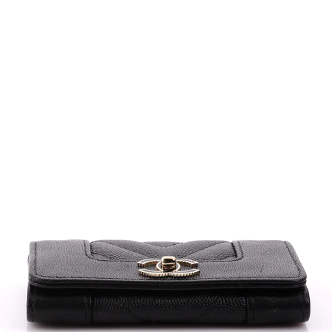 CC Mademoiselle Vintage Flap Card Case Chevron Caviar