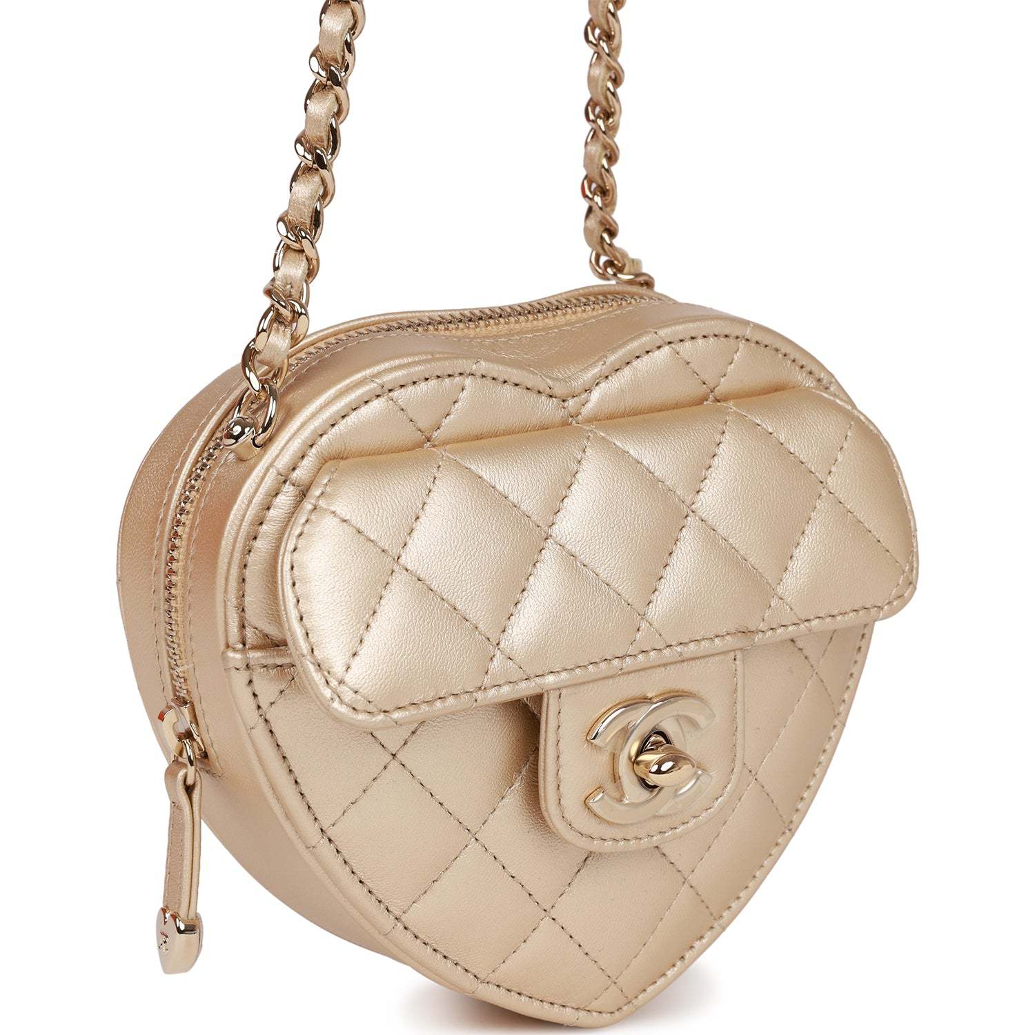 CC In Love Heart Clutch with Chain Gold Lambskin Light Gold
