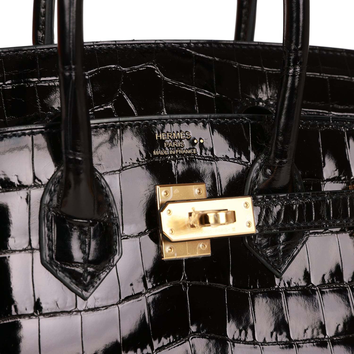 H Birkin 25 Black Shiny Niloticus Crocodile Gold Hardware