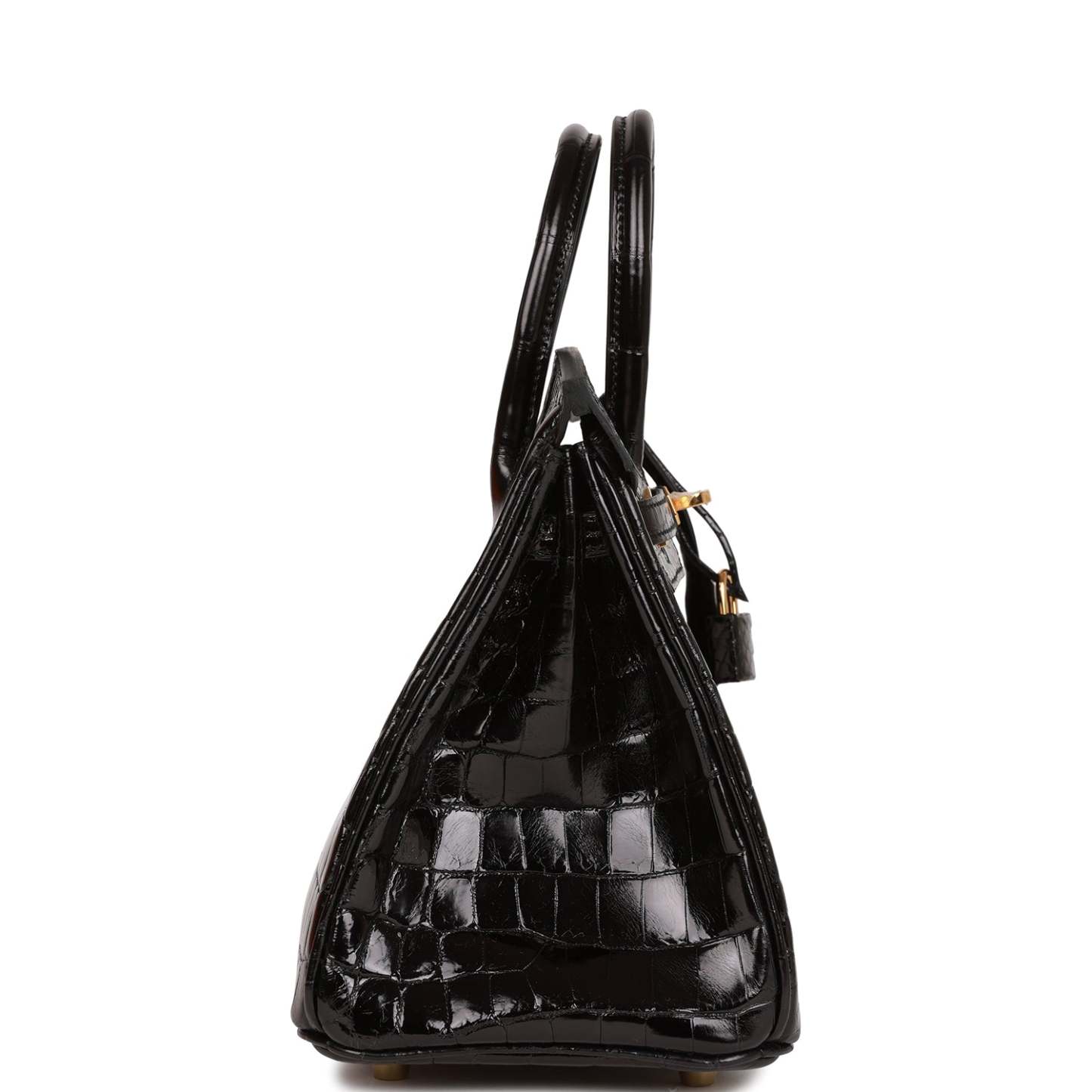 H Birkin 25 Black Shiny Niloticus Crocodile Gold Hardware