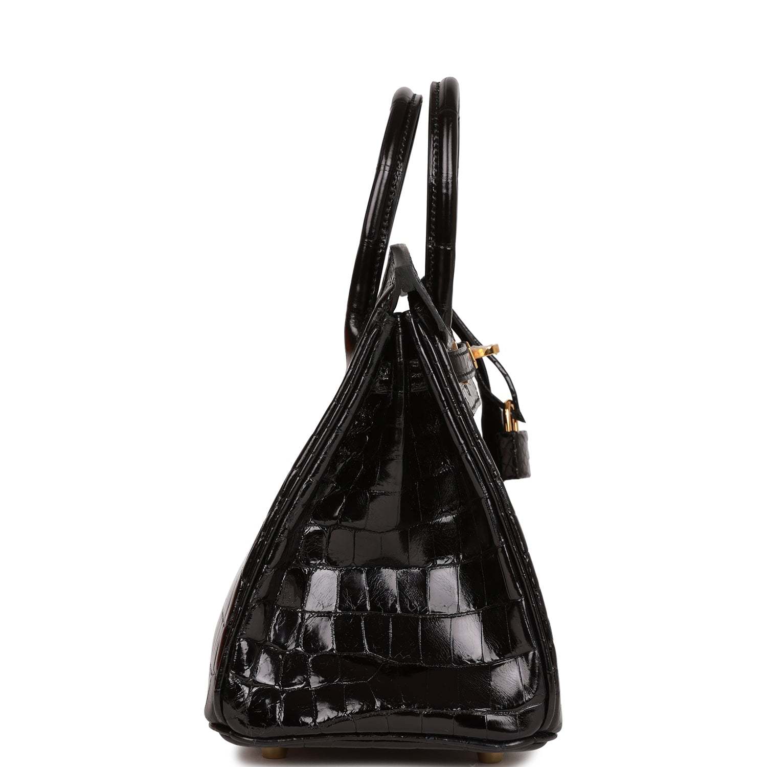 H Birkin 25 Black Shiny Niloticus Crocodile Gold Hardware