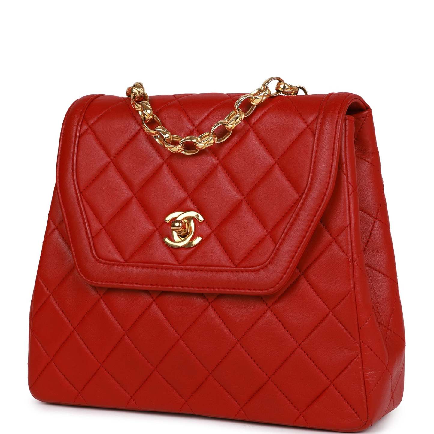 Vintage CC Trapeze Flap Bag Red Lambskin Gold Hardware