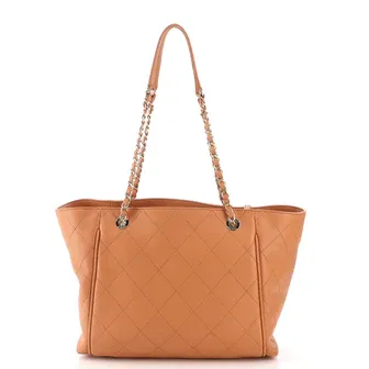 CC Open Shopping Tote Stitched Leather Large